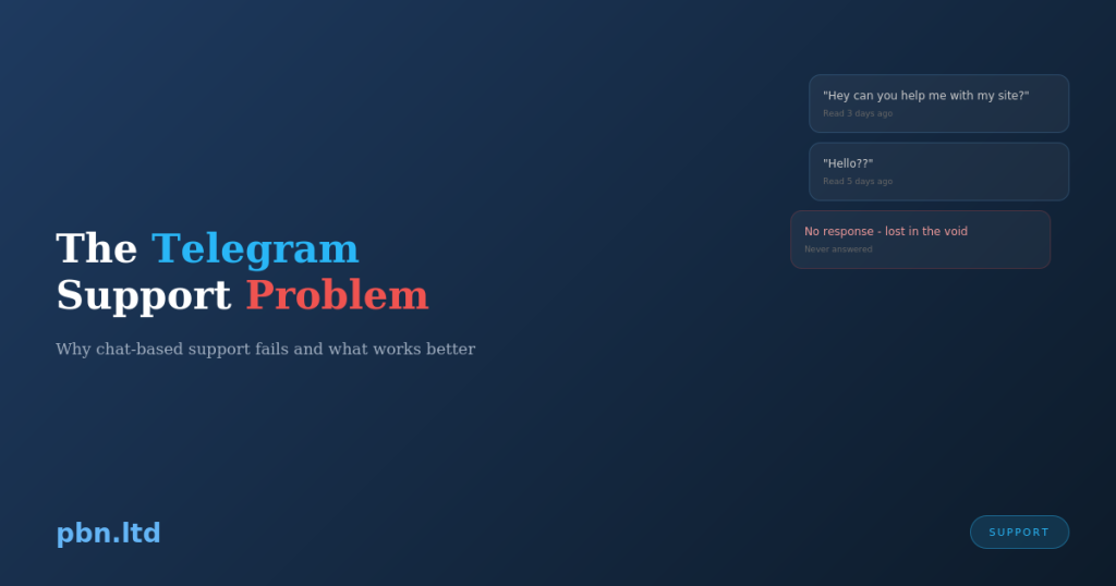 The Telegram Support Problem Why We Can't Debug Your Site in 3 Messages