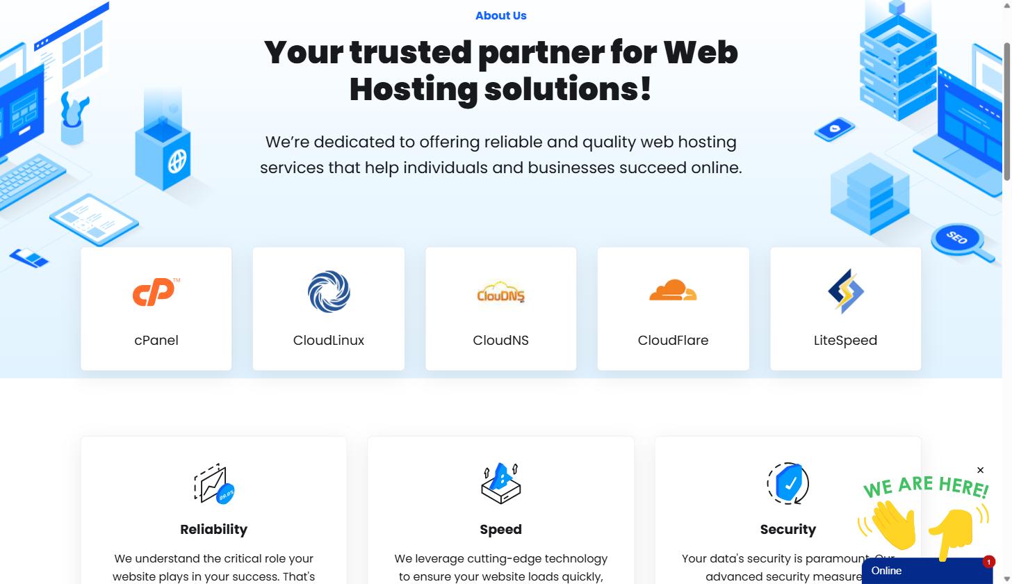 Screenshot of PBNHosting.io About Us page showing cPanel logo as the first item in their tech stack
