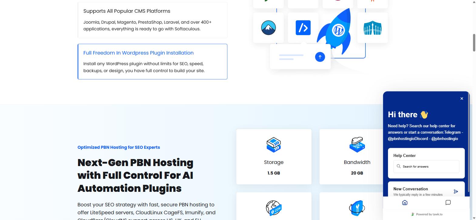 PBNHosting.io live chat widget showing Powered by tawk.to branding — the unmistakable signature of the free Tawk.to tier