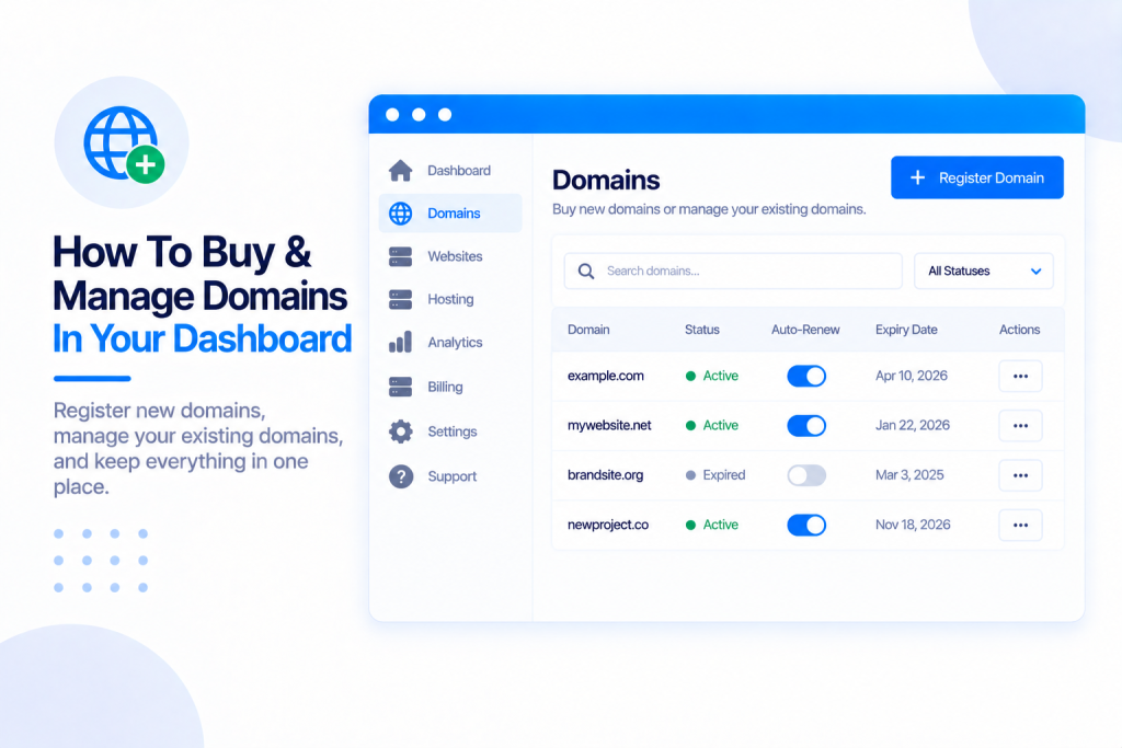 How To Buy & Manage Domains In Your Dashboard