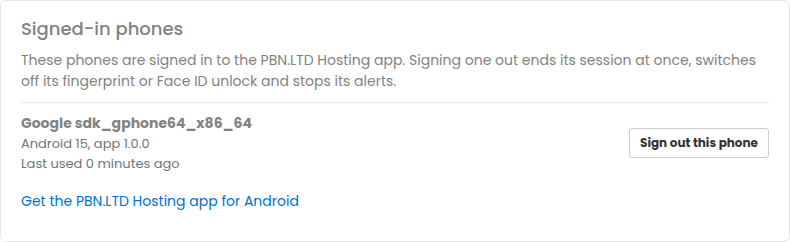 The Signed-in phones box on the Login and security page