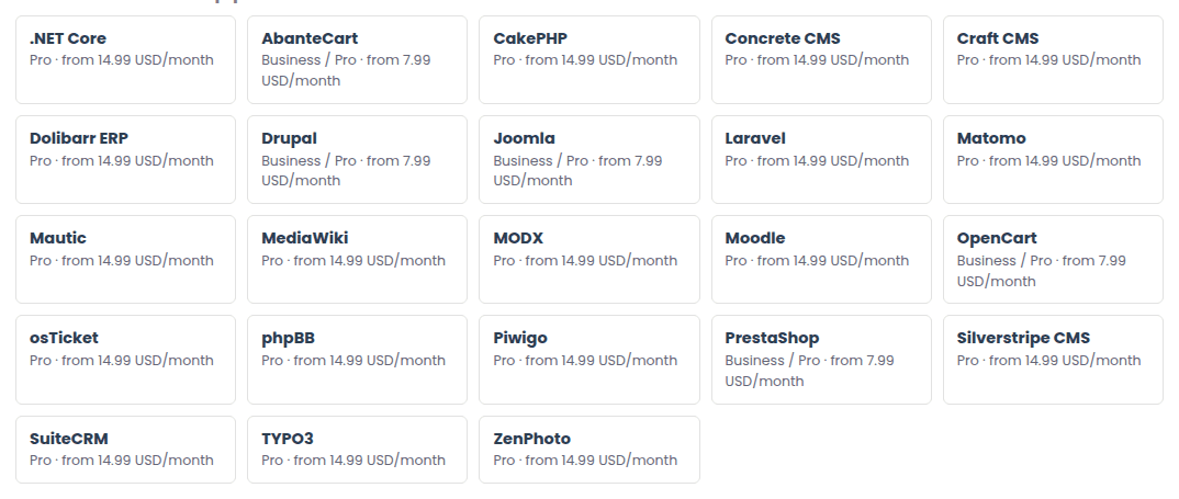 The Application hosting page listing every application