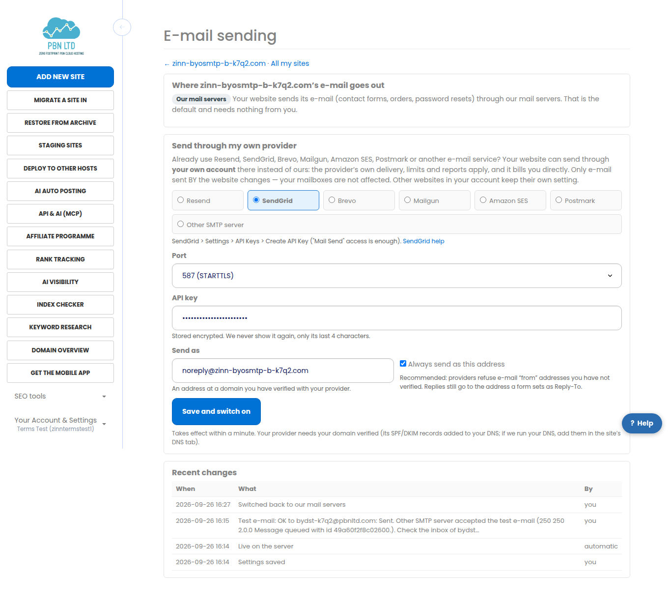 Choosing a provider and pasting the key