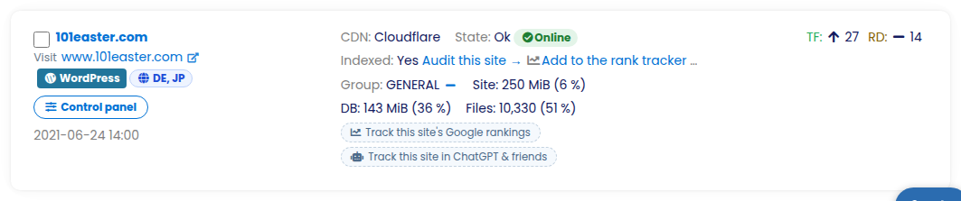A site card on the Sites list with the country lock badge