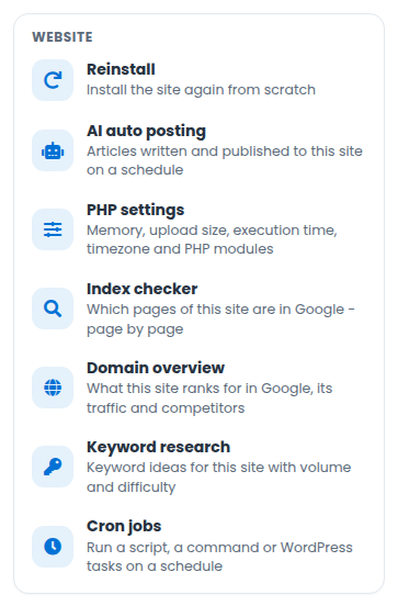 The Cron jobs tile on a site page