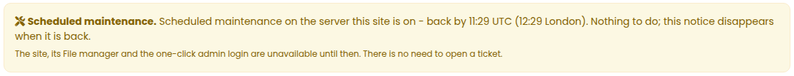 The scheduled maintenance notice at the top of a site page