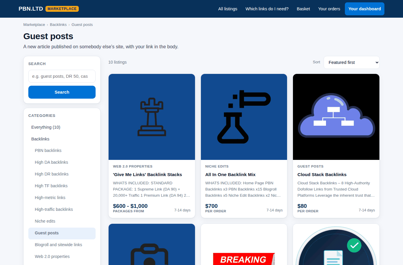 The marketplace, showing the Guest posts section