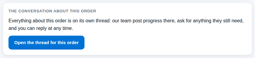 The order page card that opens the thread for the order