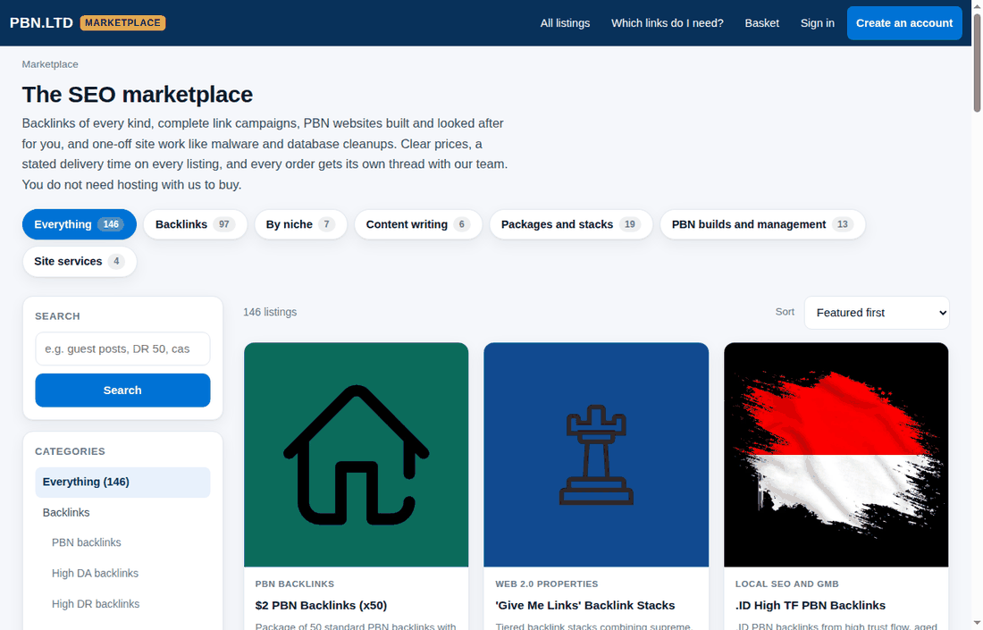 The marketplace with the section buttons across the top