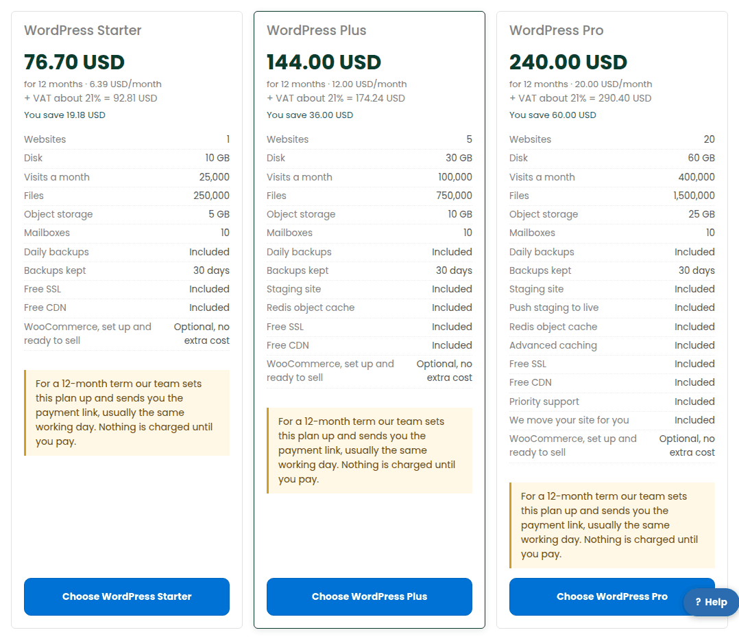 The Managed WordPress plans page