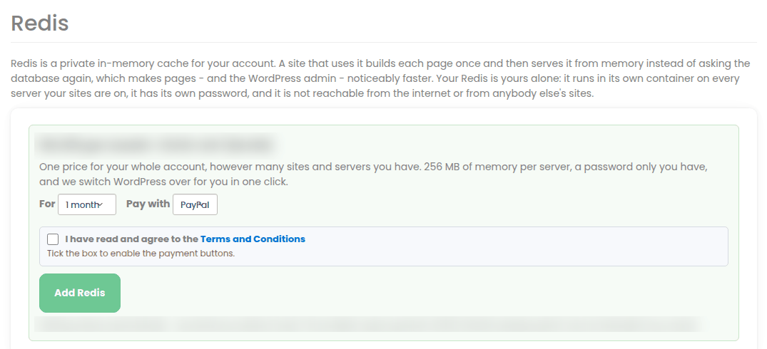 The Redis page in the dashboard