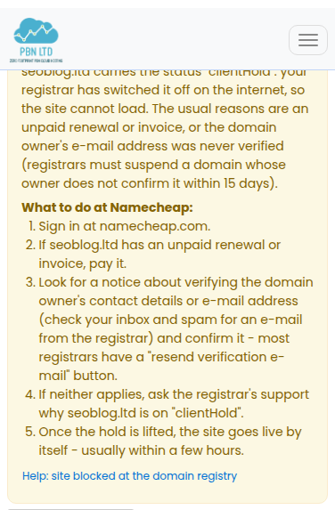 The same notice on a phone
