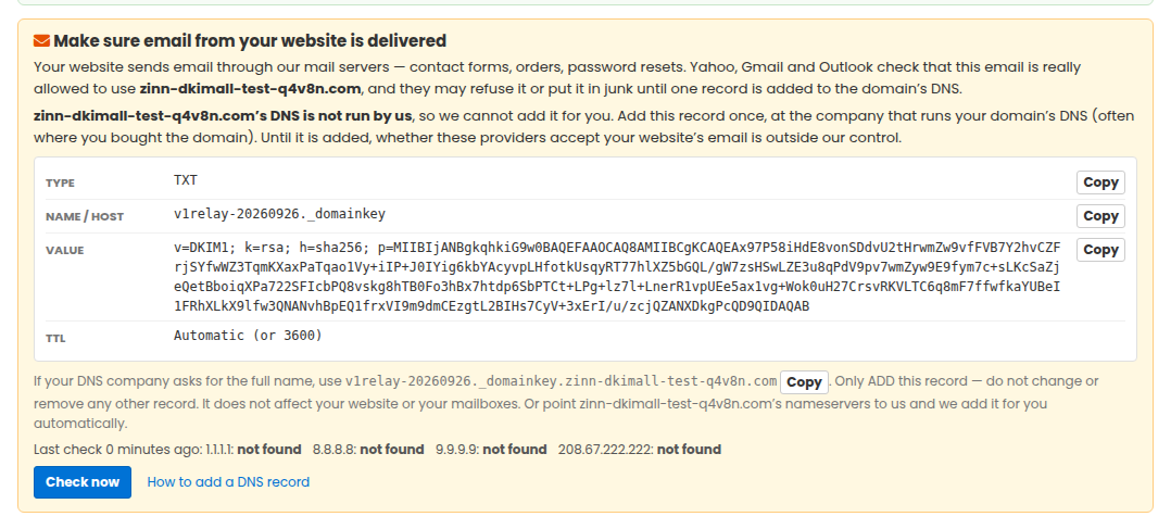 The box Make sure email from your website is delivered on a site page