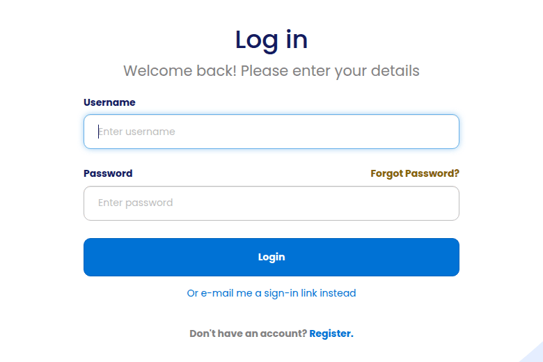 The sign-in page with the option to e-mail a sign-in link