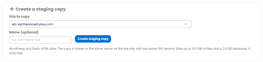 Creating a staging copy of a site