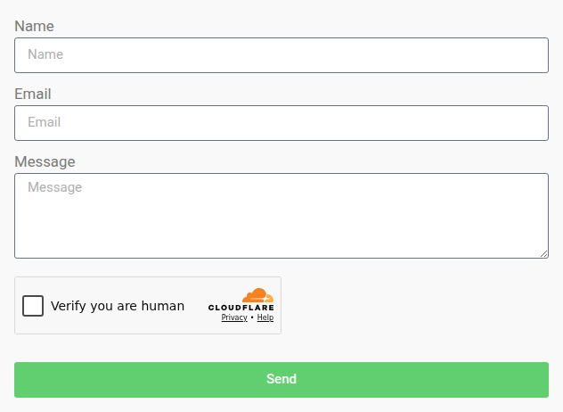 A contact form made with a form plugin, with the Turnstile check above its Send button