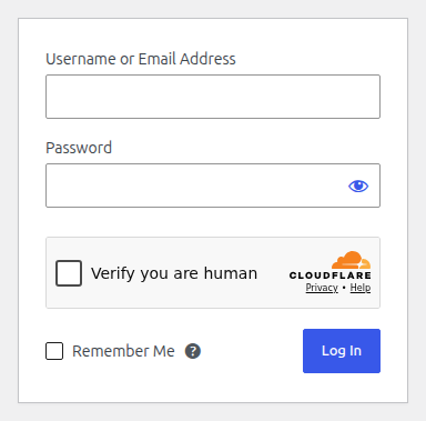 A WordPress login form with the Turnstile check above the Log In button