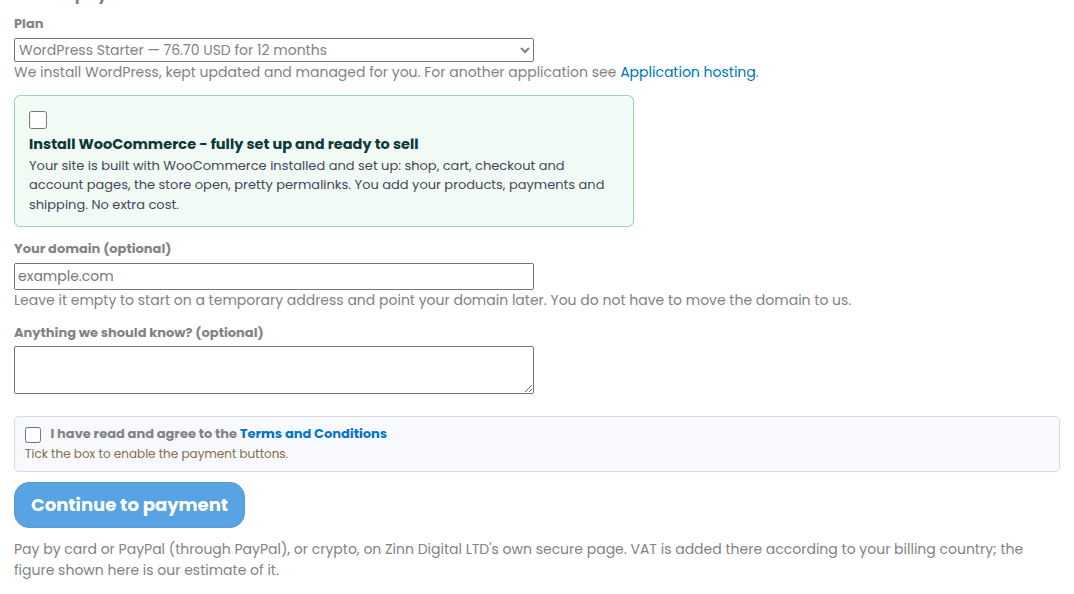 The money-site WordPress order form with the WooCommerce tick