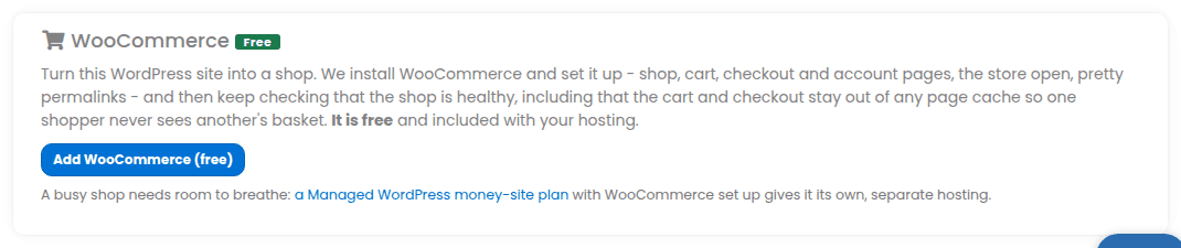 The WooCommerce card on a WordPress site's page