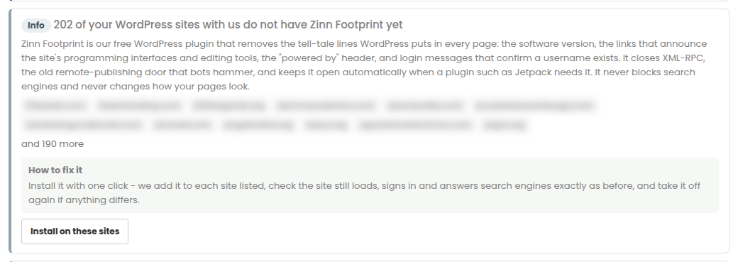 The footprint checker recommending Zinn Footprint with a one-click button