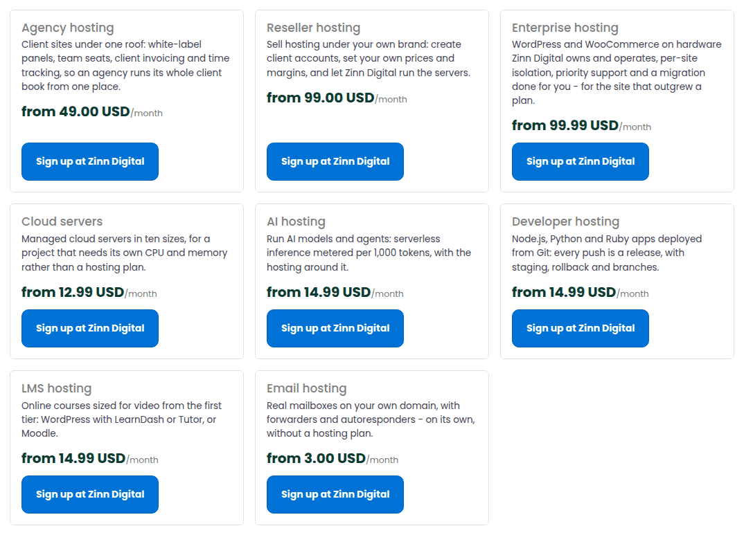The More hosting from Zinn Digital page