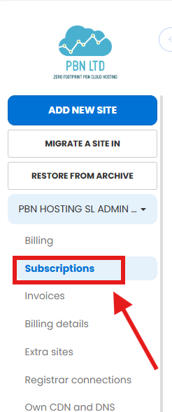 The Subscriptions link in the account menu