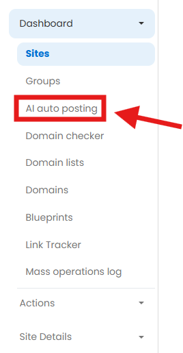 AI auto posting under the Dashboard menu