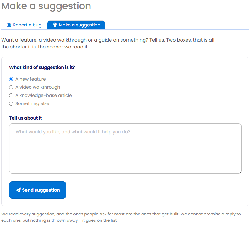 The Make a suggestion form