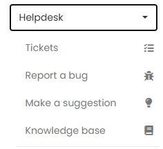 The Helpdesk menu showing four options