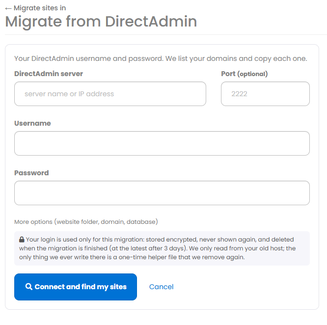 Migrate from DirectAdmin form