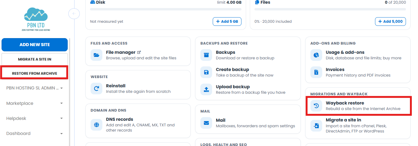 Where to find Wayback restore