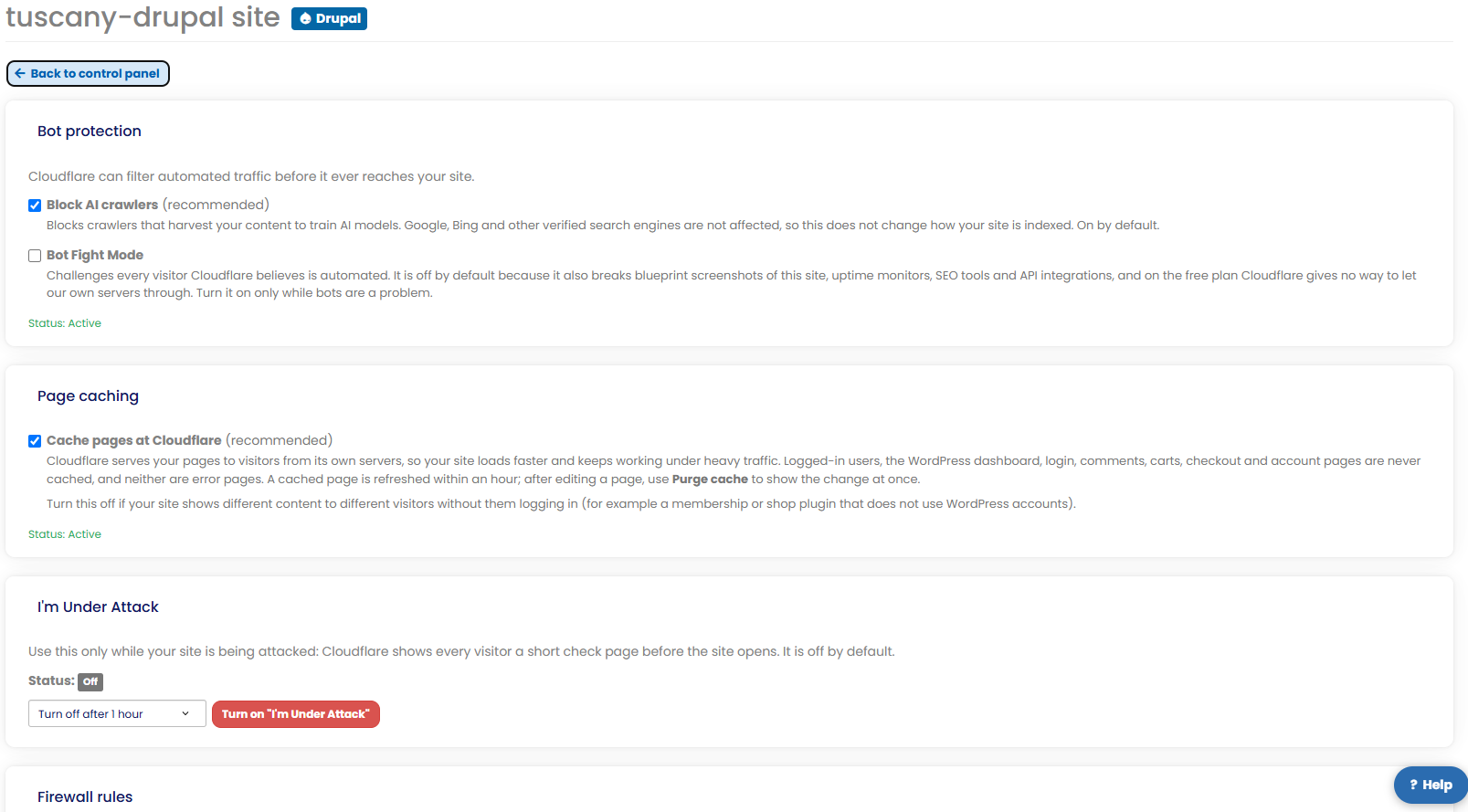 The Security page