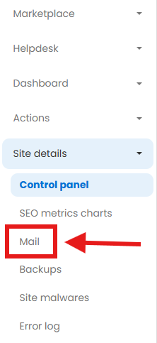 Mail link in the Site details sidebar