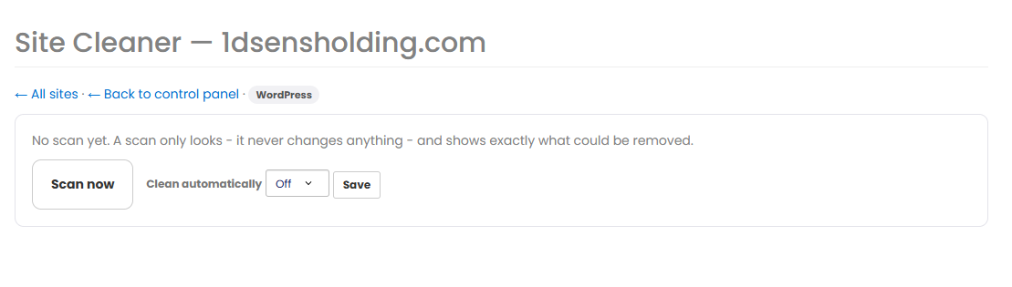 The Site Cleaner page before a scan