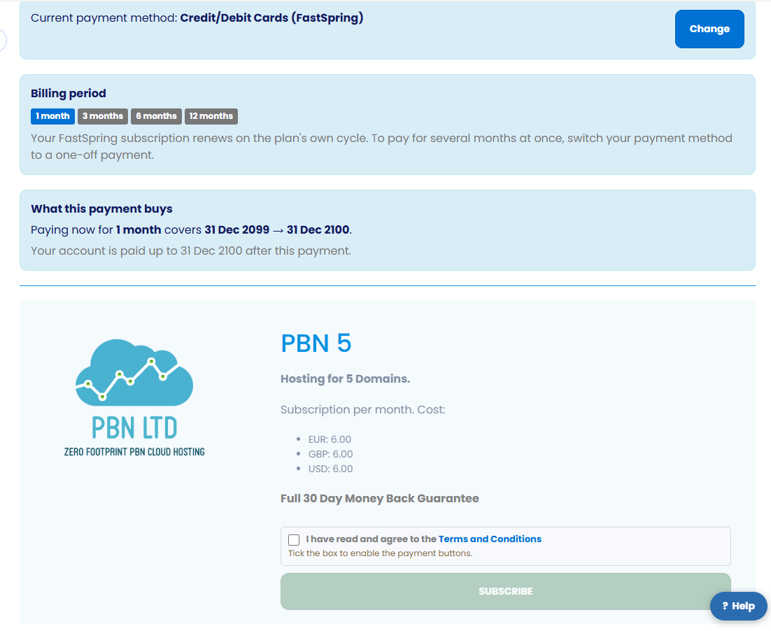 The PBN LTD Subscriptions page